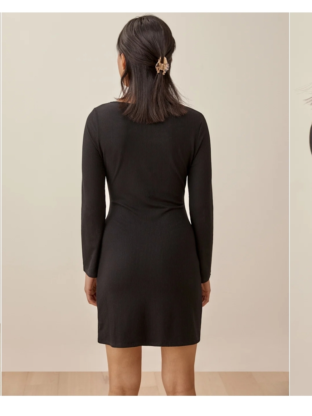 Reformation Elias Knit Black Long Sleeve Scoop Neck Mini Dress - Picture 4 of 10